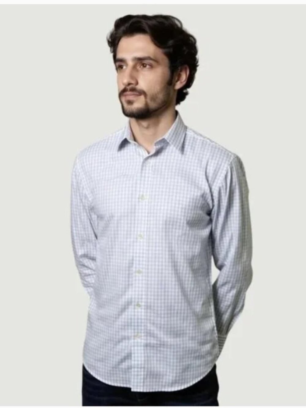 NWT Banana Republic Slim Fit Stretch Poplin Dress Shirt L Light Blue Check